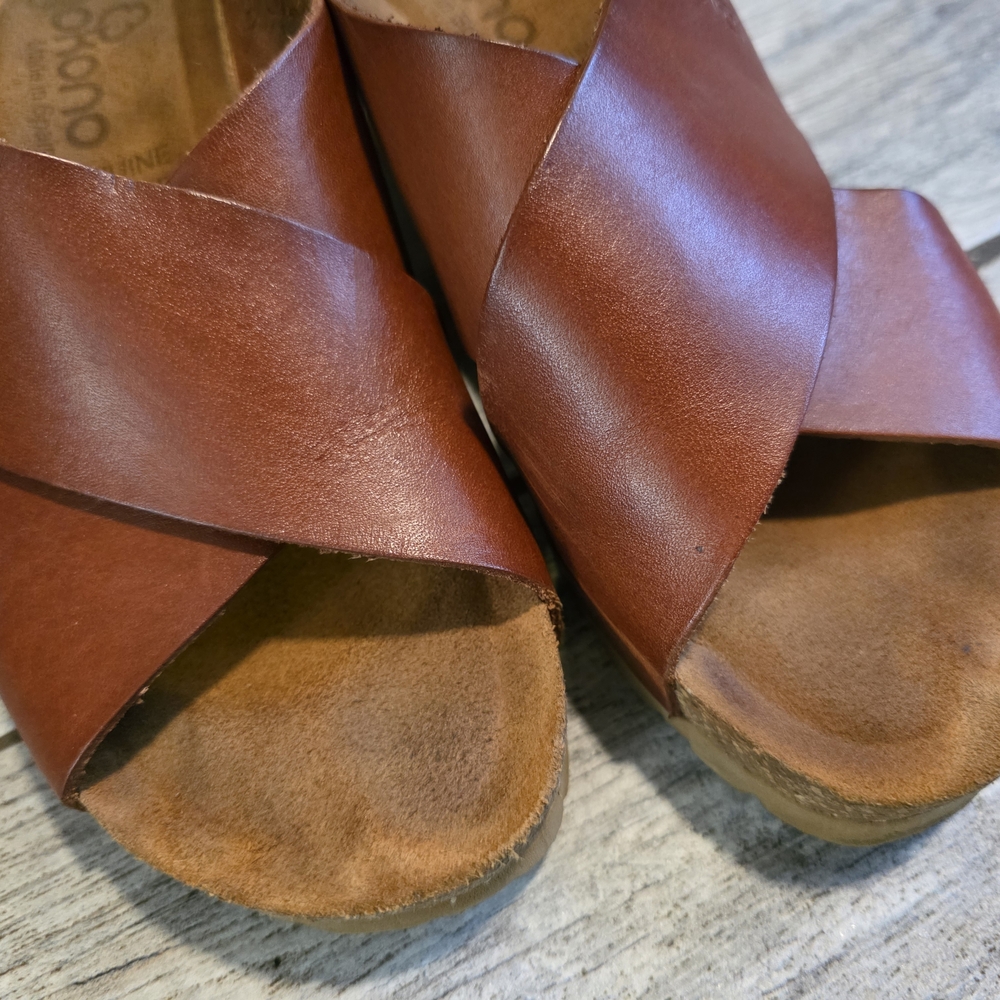 Brown Wedge Shoes with Cross-Strap Design